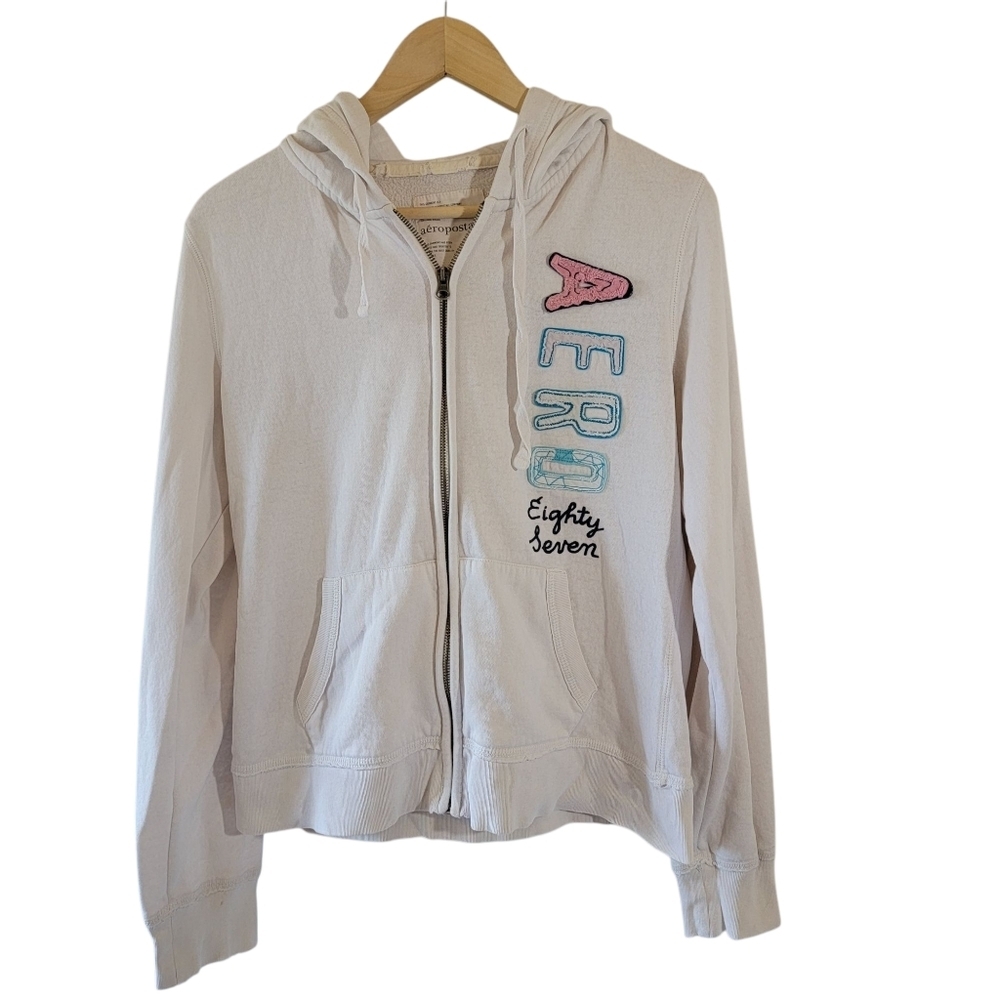 Aeropostale "Eighty Seven" White Full-Zip Hoody Sweatshirt Kids XL Y2K Skatboard
